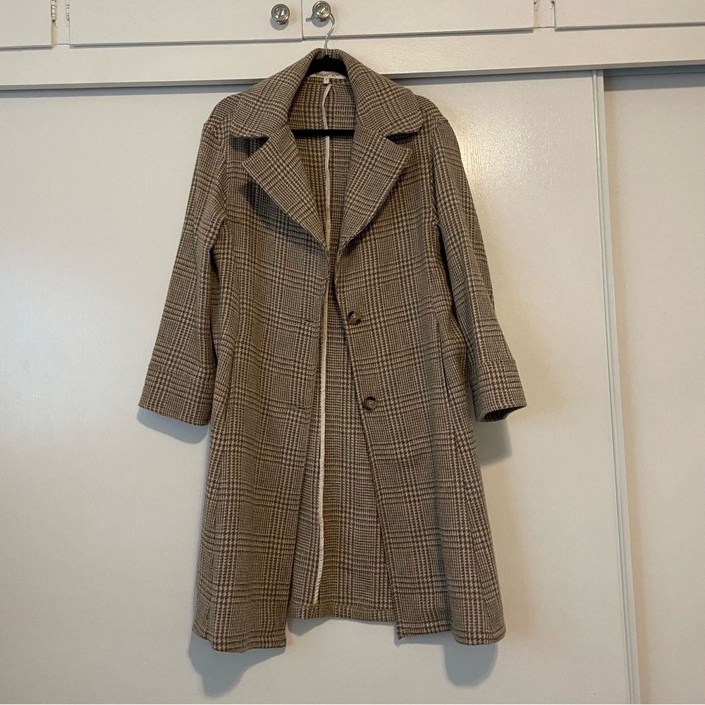 Whimsy + Row Houndstooth Beige Wool Coat